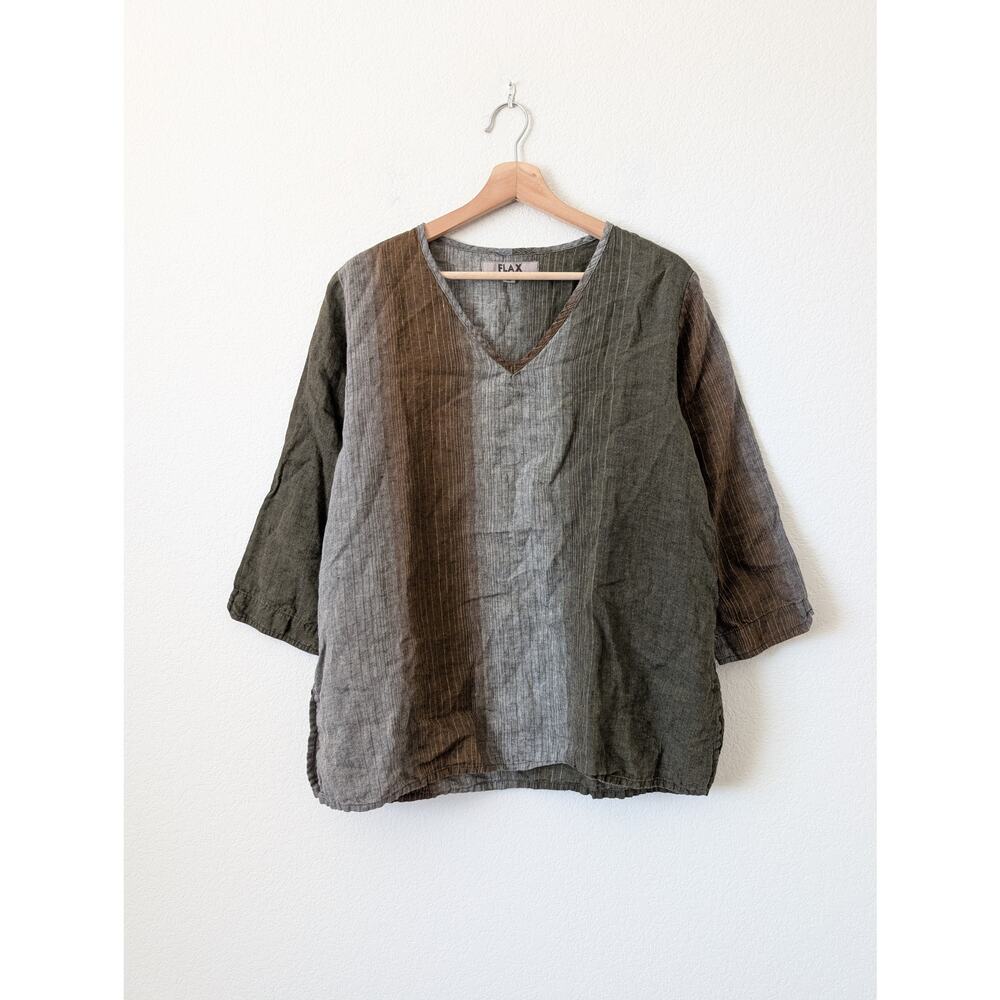 Flax Linen Stripe Color Block Pullover Blouse Med… - image 7